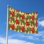 Vintage Christmas Poinsettia Print Polyester Flag