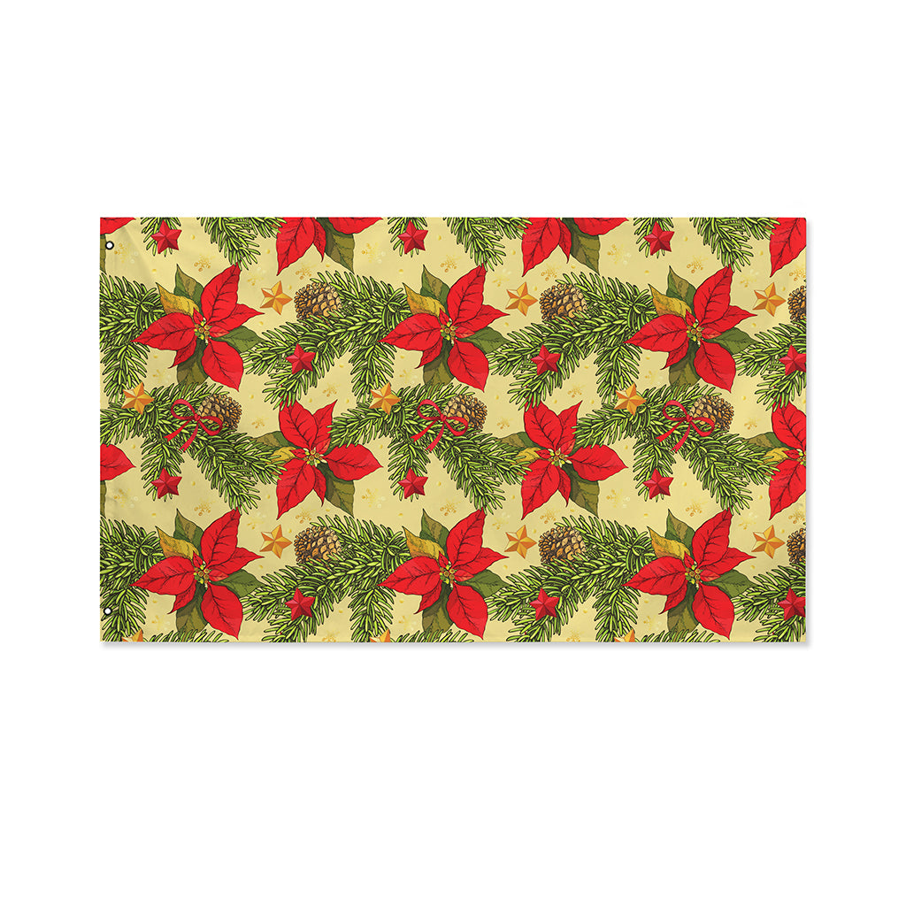 Vintage Christmas Poinsettia Print Polyester Flag