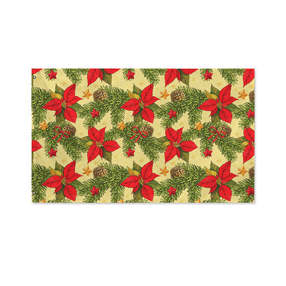 Vintage Christmas Poinsettia Print Polyester Flag