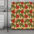 Vintage Christmas Poinsettia Print Polyester Shower Curtain