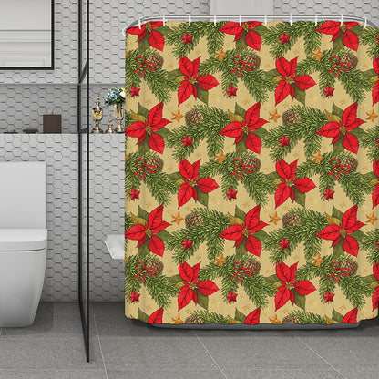 Vintage Christmas Poinsettia Print Polyester Shower Curtain