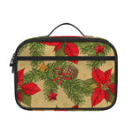 Vintage Christmas Poinsettia Print Portable Lunch Bag