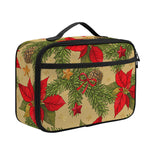 Vintage Christmas Poinsettia Print Portable Lunch Bag