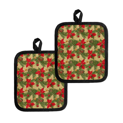 Vintage Christmas Poinsettia Print Pot Holders