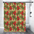 Vintage Christmas Poinsettia Print Premium Shower Curtain