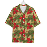 Vintage Christmas Poinsettia Print Rayon Hawaiian Shirt