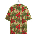Vintage Christmas Poinsettia Print Rayon Hawaiian Shirt