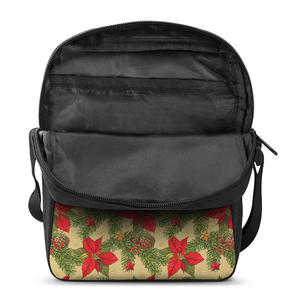 Vintage Christmas Poinsettia Print Rectangular Crossbody Bag