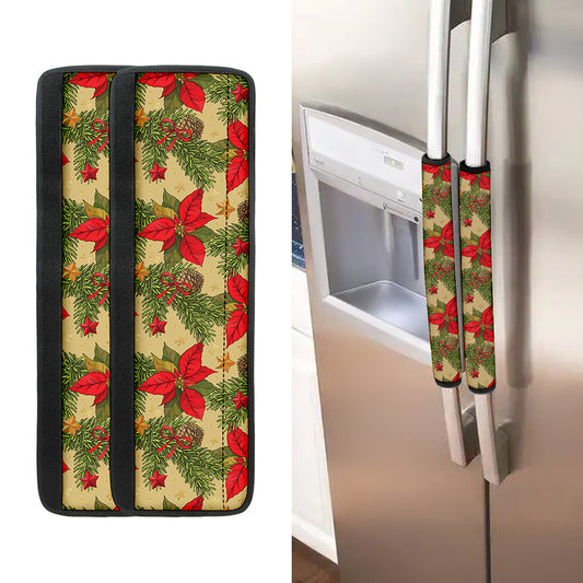 Vintage Christmas Poinsettia Print Refrigerator Handle Covers