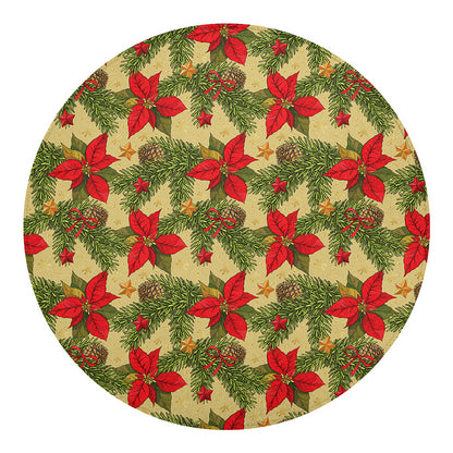 Vintage Christmas Poinsettia Print Round Blanket