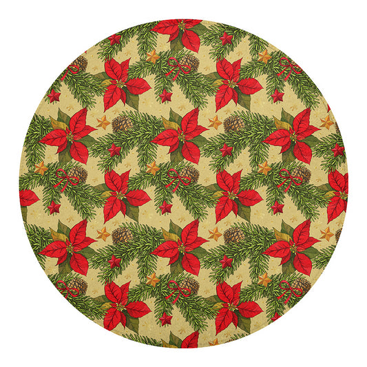 Vintage Christmas Poinsettia Print Round Blanket