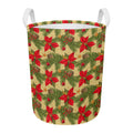 Vintage Christmas Poinsettia Print Round Laundry Basket