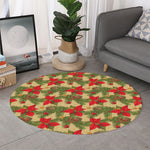 Vintage Christmas Poinsettia Print Round Rug
