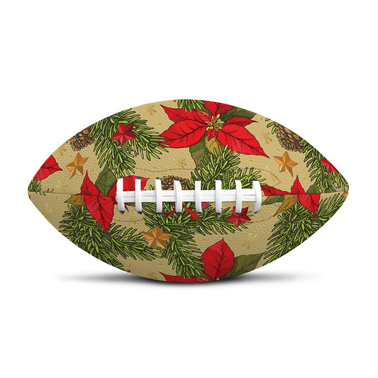 Vintage Christmas Poinsettia Print Rugby Ball