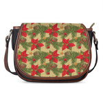 Vintage Christmas Poinsettia Print Saddle Bag