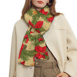 Vintage Christmas Poinsettia Print Scarf