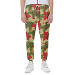 Vintage Christmas Poinsettia Print Scuba Joggers