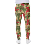 Vintage Christmas Poinsettia Print Scuba Joggers