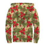 Vintage Christmas Poinsettia Print Sherpa Lined Zip Up Hoodie