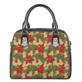 Vintage Christmas Poinsettia Print Shoulder Handbag