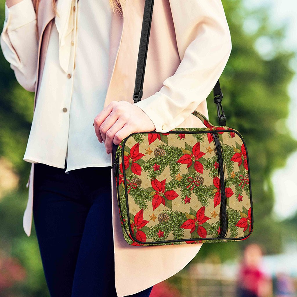 Vintage Christmas Poinsettia Print Shoulder Strap Bible Bag
