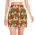 Vintage Christmas Poinsettia Print Side Slit Mini Skirt