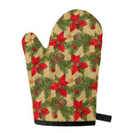 Vintage Christmas Poinsettia Print Single Oven Mitt