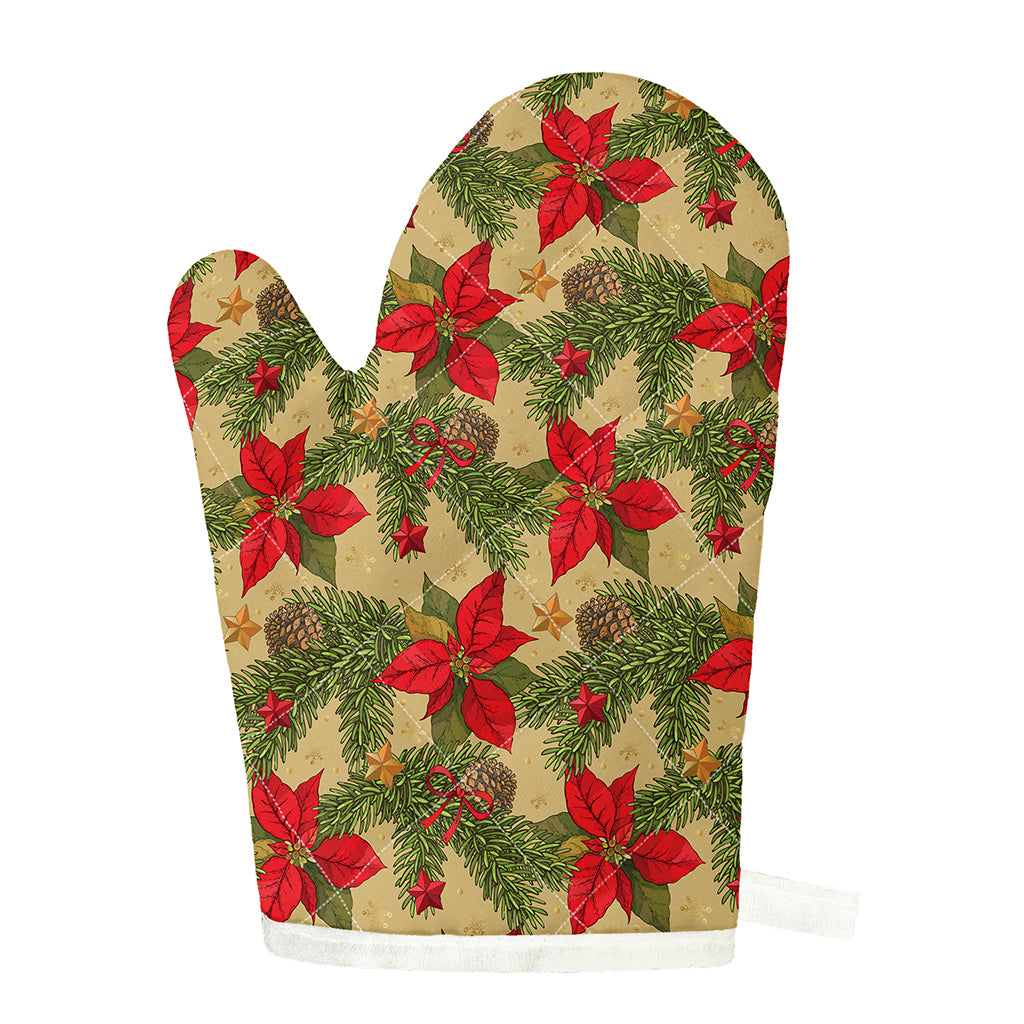 Vintage Christmas Poinsettia Print Single Oven Mitt