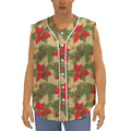 Vintage Christmas Poinsettia Print Sleeveless Baseball Jersey