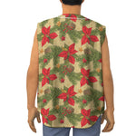 Vintage Christmas Poinsettia Print Sleeveless Baseball Jersey
