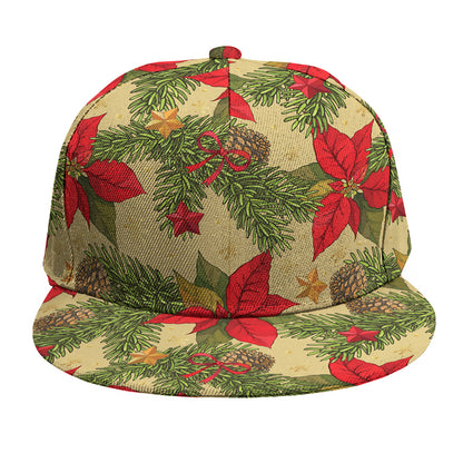 Vintage Christmas Poinsettia Print Snapback Cap