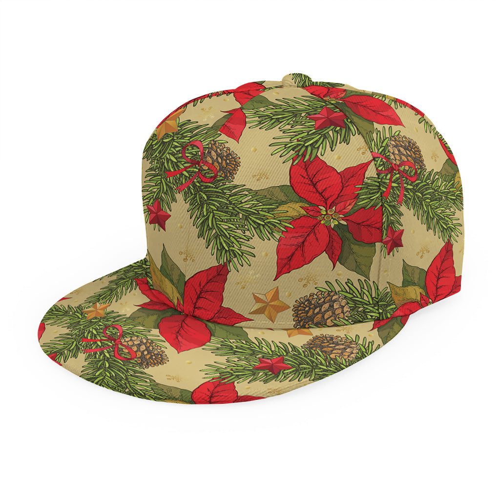 Vintage Christmas Poinsettia Print Snapback Cap