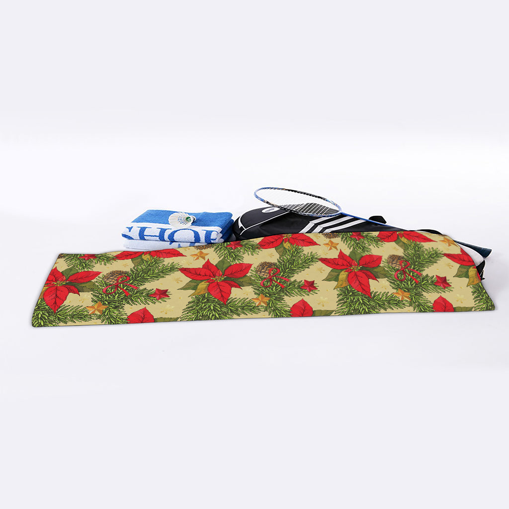 Vintage Christmas Poinsettia Print Sports Towel