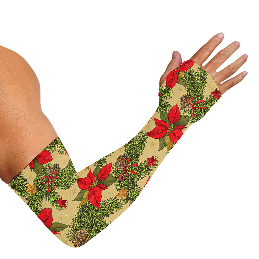 Vintage Christmas Poinsettia Print Sun Protection Arm Sleeves