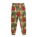 Vintage Christmas Poinsettia Print Sweatpants