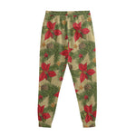 Vintage Christmas Poinsettia Print Sweatpants