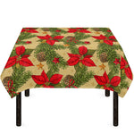Vintage Christmas Poinsettia Print Tablecloth