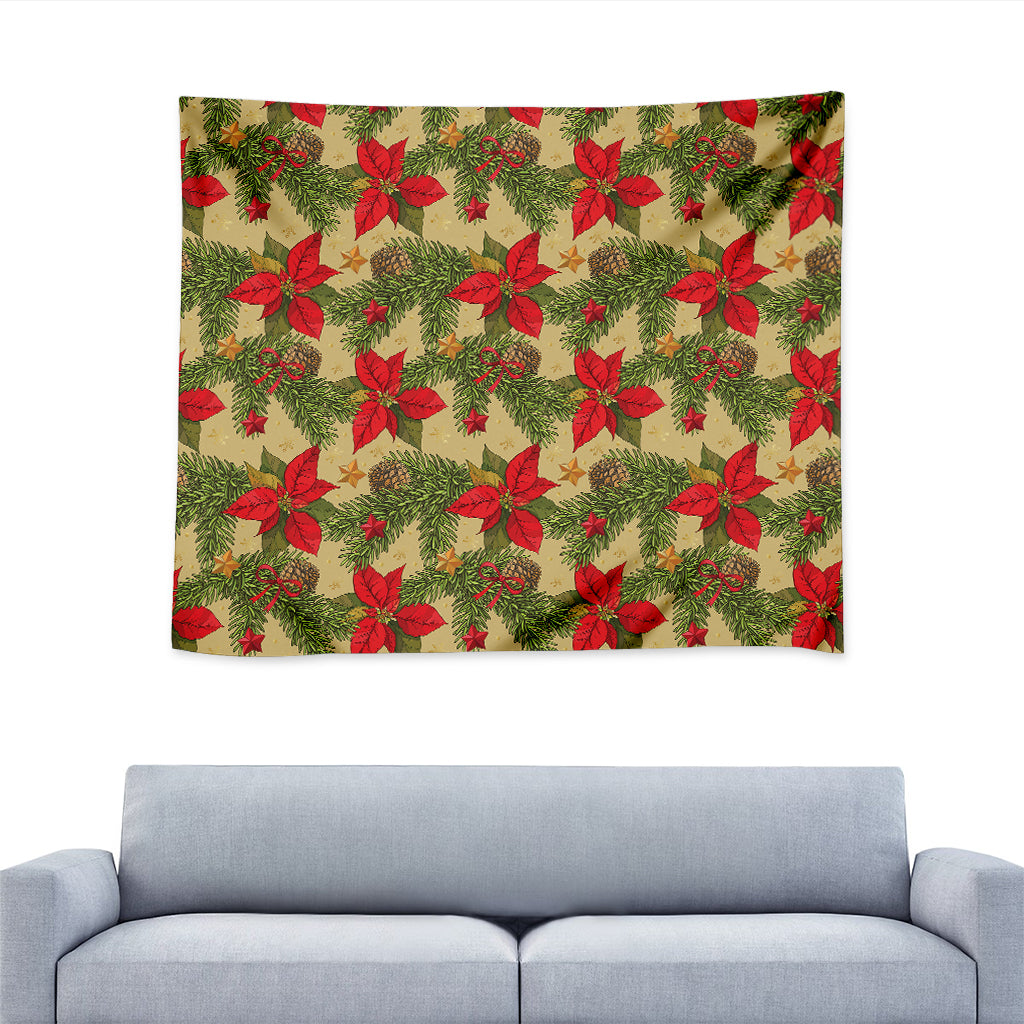 Vintage Christmas Poinsettia Print Tapestry