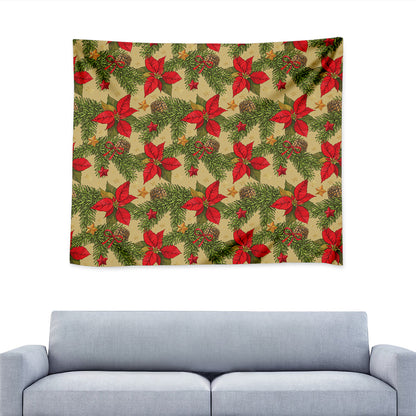 Vintage Christmas Poinsettia Print Tapestry