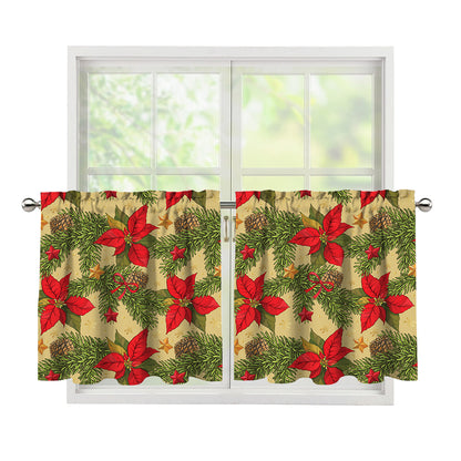 Vintage Christmas Poinsettia Print Tier Curtains