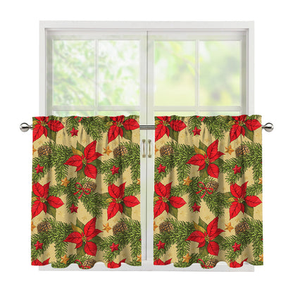 Vintage Christmas Poinsettia Print Tier Curtains