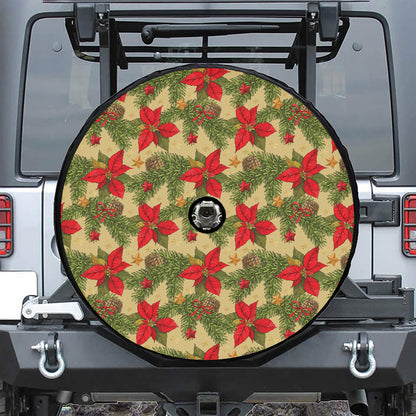 Vintage Christmas Poinsettia Print Tire Cover With Camera Hole