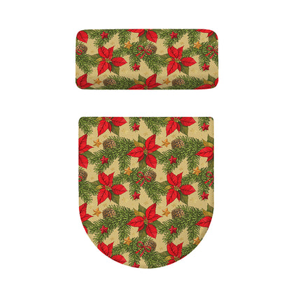 Vintage Christmas Poinsettia Print Toilet Lid And Tank Cover Set