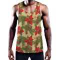 Vintage Christmas Poinsettia Print Men's Workout Tank Top