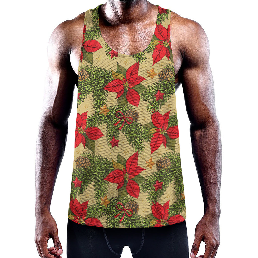 Vintage Christmas Poinsettia Print Training Tank Top