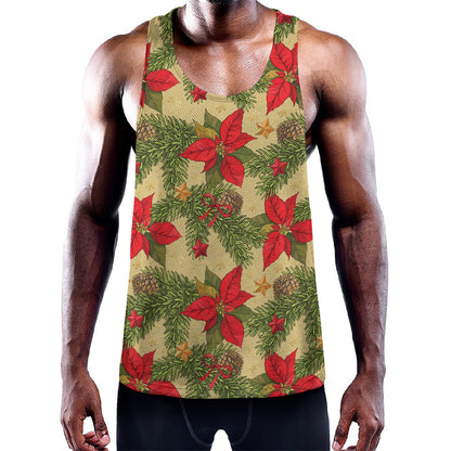 Vintage Christmas Poinsettia Print Training Tank Top