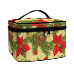 Vintage Christmas Poinsettia Print Travel Makeup Bag