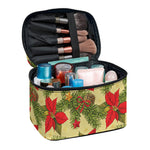 Vintage Christmas Poinsettia Print Travel Makeup Bag