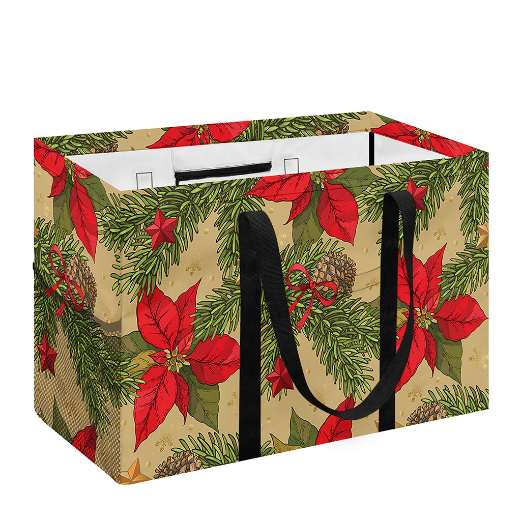 Vintage Christmas Poinsettia Print Utility Tote Bag