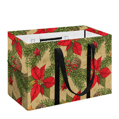 Vintage Christmas Poinsettia Print Utility Tote Bag